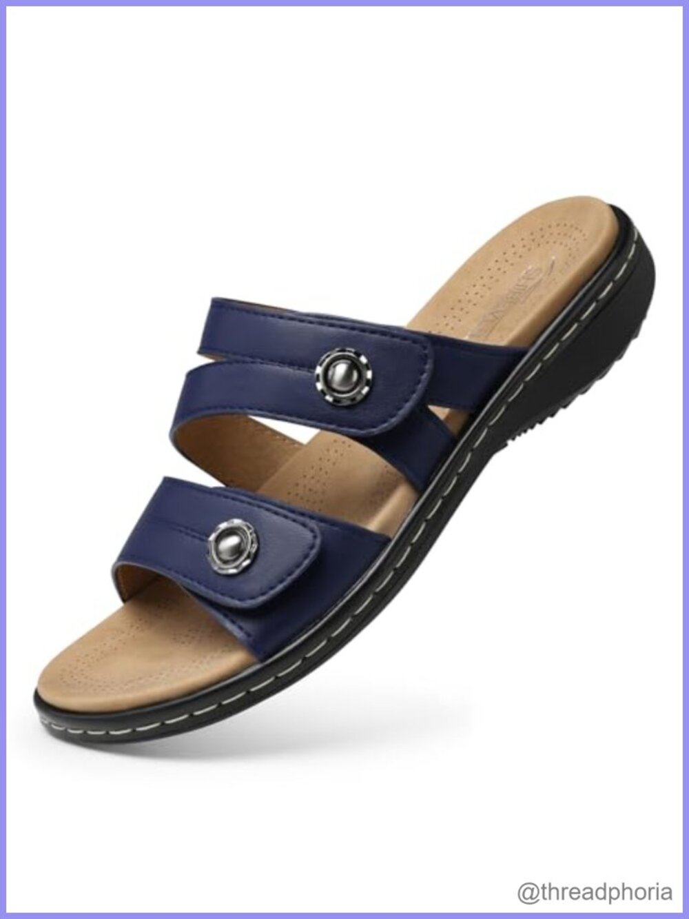 Women's Flat Slide Sandals with Arch Support Double Adjustable Strap Faux